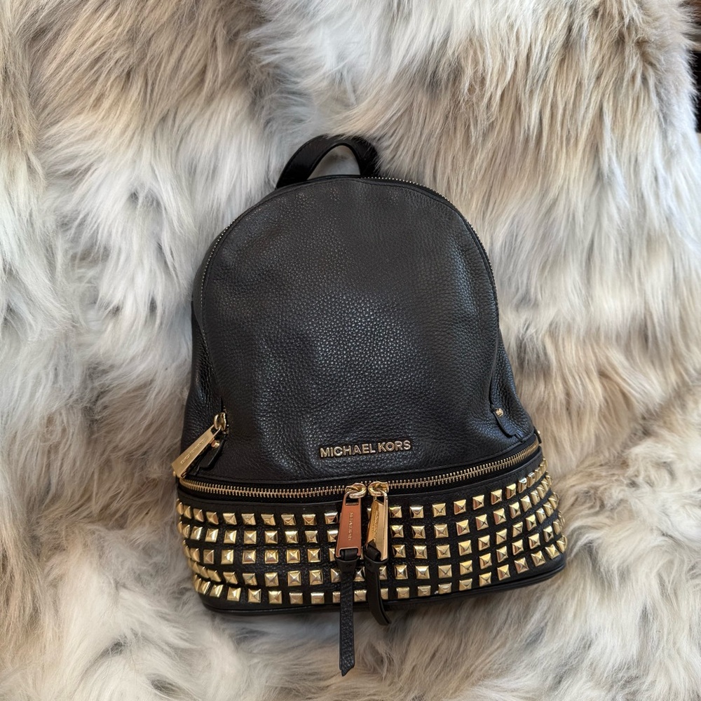 Michael Kors Black and Gold Studded Women's Backpack
